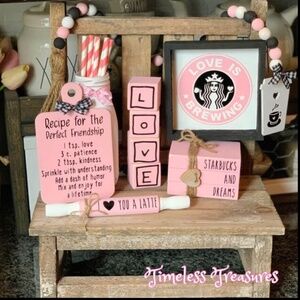 Pink Coffee Bar Tray Decor Set of 7